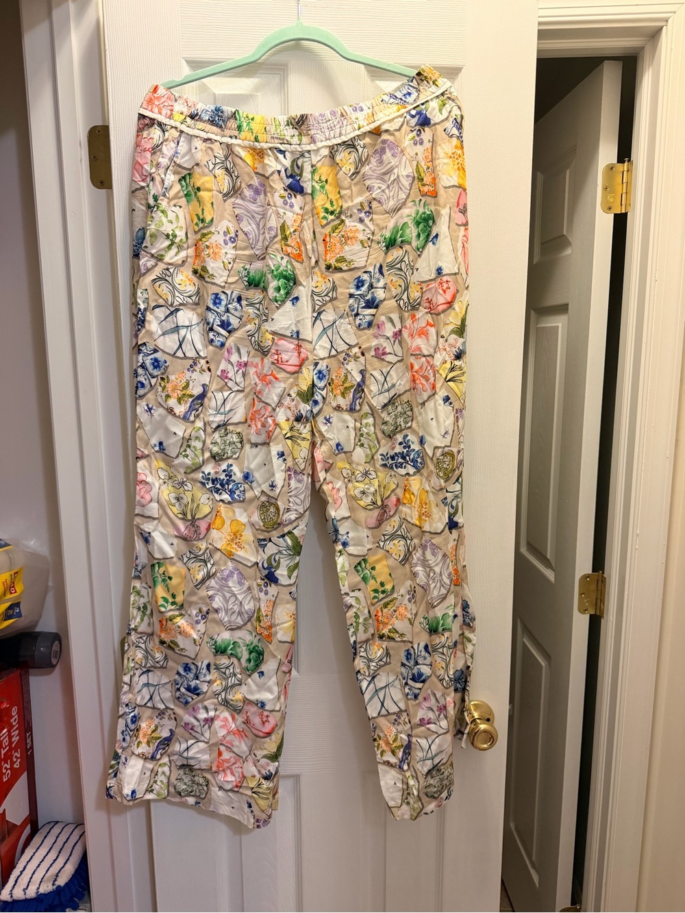 Maeve Brooklin Floral Tile-Print Elastic Waist Pants